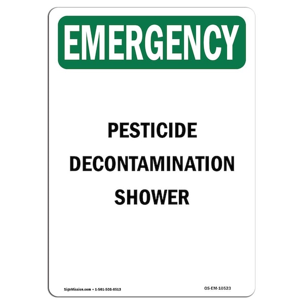 Safety Sign, OSHA EMERGENCY, 5" Height, Pesticide Decontamination Shower, Portrait, 10PK